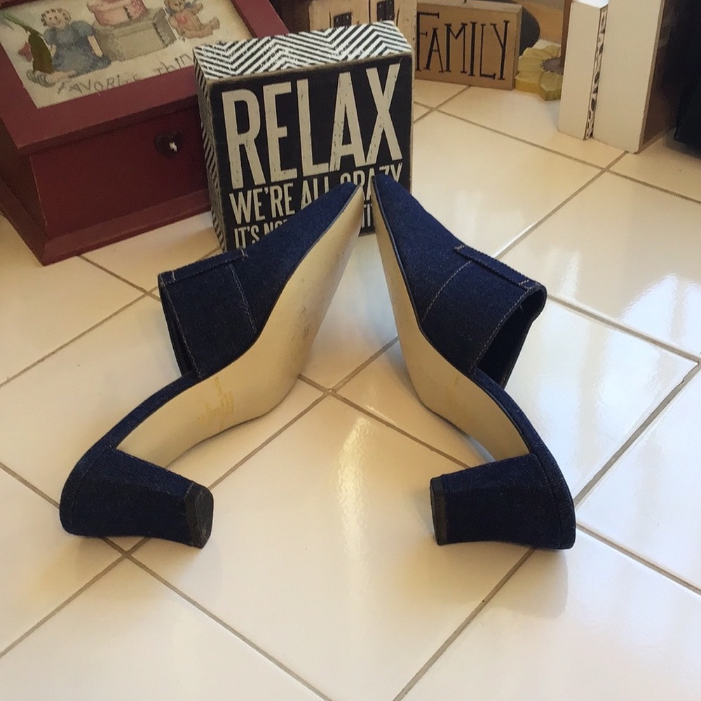 ‘Bass’ Denim Mule Heels w/Stitching - Picture 5 of 7